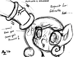 Size: 1024x768 | Tagged: explicit, artist:aer0 zer0, princess luna, oc, oc:snowdrop, aer0 zer0's request collection, blind, cock shock, cum, cum on eyes, cumming, foalcon, funny, futa, futa on female, futa on filly, futa princess luna, g4, grayscale, horsecock, imported from derpibooru, intersex, lineart, lol, looking up, monochrome, nudity, offscreen character, penis, request