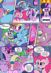 Size: 1417x2006 | Tagged: explicit, artist:kyokimute, pinkie pie, rainbow dash, spike, twilight sparkle, comic:to all my fans..., after kiss, alicorn, anal insertion, bedroom, blushing, bondage, bottom, buttplug, comic, dialogue, dragon, earth pony, embarrassed, female, femdom, foalcon, g4, imported from derpibooru, insertion, kissing, male, mare, nudity, pegasus, penis, pinkieboo, pony, sex toy, ship:pinkiespike, ship:rainbowspike, ship:twispike, shipping, snowballing, spank mark, spanked, spanking, straight, straight shota