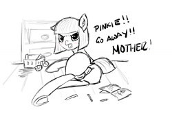 Size: 1024x768 | Tagged: explicit, artist:aer0 zer0, anus, butt, cute, earth pony, female, foalcon, g4, genitals, grayscale, implied pinkie pie, imported from derpibooru, limabetes, limestone pie, limestonebutt, lineart, monochrome, nudity, offscreen character, ponut, pony, solo, solo female, toy, vulva, younger