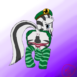 Size: 1280x1280 | Tagged: explicit, artist:overkenzie, anus, balls, blushing, clothes, colt, crossdressing, filly guides, foal, foalcon, girl scout, hat, imported from derpibooru, legwear, male, nudity, panties, panty pull, penis, ponut, quadrupedal, skirt, socks, solo, solo male, striped socks, thigh highs, underwear, zebra