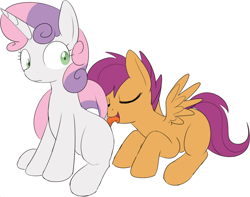 Size: 930x733 | Tagged: questionable, artist:mcsadat, scootaloo, sweetie belle, analingus, analingus on female, color edit, colored, dock, dock licking, dock worship, edit, female, female on female analingus, filly, filly on filly, foal, foalcon, g4, horn, imported from derpibooru, lesbian, licking, oral, pegasus, pony, sex, ship:scootabelle, shipping, simple background, softcore, spread wings, surprise analingus, surprise buttsex, surprise oral, surprise sex, tongue out, unicorn, white background, wings