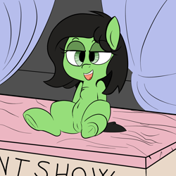 Size: 2000x2000 | Tagged: explicit, artist:whydomenhavenipples, oc, oc:filly anon, edit, female, filly, foal, foalcon, high res, imported from derpibooru, lidded eyes, nudity, oc only, open mouth, open smile, presenting, sitting, smiling, solo, solo female, vulva