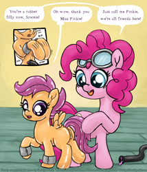 Size: 1286x1500 | Tagged: explicit, artist:smudge proof, pinkie pie, scootaloo, anus, butt, commission, cuffs, earth pony, foalcon, g4, genitals, goggles, hose, human to pony, imported from derpibooru, latex, nudity, pegasus, plot, pony, rubber, sketch, transformation, vulva
