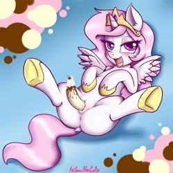 Size: 3000x3000 | Tagged: explicit, artist:anibaruthecat, princess celestia, alicorn, banana, bananalestia, blushing, cewestia, cherry, ear fluff, female, filly, foal, foalcon, food, foodplay, g4, high res, horn, human vulva, human vulva on pony, imported from derpibooru, insertion, looking at you, nudity, open mouth, pink-mane celestia, pony, small wings, solo, solo female, spread legs, spreading, this will end in yeast infection, unusual insertion, vaginal insertion, vaginal secretions, vulva, wings, young, younger