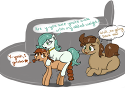 Size: 1200x847 | Tagged: explicit, artist:hipsanon, oc, oc:emerald jewel, oc:praline, oc:sweet tea, balls, blushing, colt, colt on filly, colt quest, female, filly, foal, foalcon, imported from derpibooru, male, mare, nudity, oc only, pony, straight, vaginal secretions
