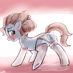 Size: 750x750 | Tagged: explicit, artist:lumineko, oc, oc:beta wave, anatomically correct, anus, backless panties, bra, bra on pony, cat keyhole bra set, cat lingerie, clitoris, clothes, commission, cyoa, cyoa:buttquest, female, foalcon, imported from derpibooru, legwear, lingerie, nudity, oc only, open mouth, panties, ponut, socks, solo, solo female, thigh highs, underwear, vagina, vaginal secretion stain, vaginal secretions, vaginal secretions puddle, vulva, vulvar winking