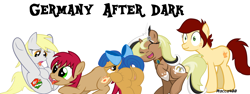 Size: 4999x1885 | Tagged: explicit, artist:an-tonio, artist:ashidaru, artist:clamstacker, artist:derpysjunk, artist:srmario, oc, oc:bavaria, oc:canni soda, oc:princess pancake, oc:unity (brony fair), oc:westfalia, anus, coat of arms, collar, cunnilingus, edit, female, foalcon, germany, imported from derpibooru, lesbian, looking at you, nrw, nudity, oc only, oral, ponut, presenting, presenting pussy, rocco488, sex, simple background, vaginal secretions, vector, vector edit, vector trace, vulva, white background