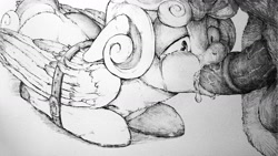 Size: 1600x900 | Tagged: explicit, grimdark, artist:buttercupsaiyan, princess flurry heart, babycon, blowjob, bondage, derpibooru exclusive, female, foalcon, g4, horsecock, imported from derpibooru, male, maledom, monochrome, my little pony: friendship is magic, nudity, oral, penis, rape, season 6, sex, straight, traditional art