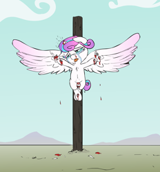 Size: 2908x3135 | Tagged: explicit, grimdark, artist:coinpo, princess flurry heart, abuse, alicorn, babycon, black eye, blood, broken horn, cross, crucifixion, crying, drama, drool, dying, execution, feather, female, floppy ears, flurry heart drama, flurrybuse, foalcon, g4, high res, horn, horn dildo, imported from derpibooru, injured, insertion, my little pony: friendship is magic, nails, op is a duck, op is trying to start shit, open mouth, pony, season 6, severed horn, solo, solo female, spread wings, tongue out, vaginal insertion, wings