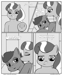 Size: 2100x2500 | Tagged: explicit, artist:riscke, diamond tiara, scootaloo, comic:staying dry, comic, dialogue, drool, female, foalcon, g4, heart, high res, imported from derpibooru, kissing, lesbian, monochrome, open mouth, speech bubble, tongue out, vaginal secretions