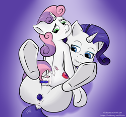 Size: 2268x2100 | Tagged: explicit, artist:riscke, rarity, sweetie belle, anus, blushing, butt, cutie mark, female, foalcon, g4, high res, imported from derpibooru, incest, insertion, lesbian, lip bite, mare on filly, nudity, plot, ponut, raricest, sex toy, ship:raribelle, shipping, the cmc's cutie marks, vagina, vaginal insertion, vaginal secretions, vibrator