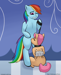 Size: 2016x2500 | Tagged: explicit, artist:riscke, rainbow dash, scootaloo, arm behind back, bondage, bound, collar, cunnilingus, dashdom, female, foalcon, g4, high res, imported from derpibooru, leash, lesbian, mare on filly, oral, pet play, scootapet, sex, ship:scootadash, shipping