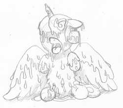 Size: 664x585 | Tagged: explicit, princess flurry heart, are you sure it's not milk?, babycon, bukkake, cum, excessive cum, female, floppy ears, foalcon, g4, implied straight, imported from derpibooru, my little pony: friendship is magic, not milk, open mouth, season 6, sitting, solo, solo female, spread wings, tongue out, wings