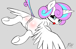 Size: 6269x4000 | Tagged: explicit, artist:ponyhospital, princess flurry heart, absurd resolution, alicorn, anatomically correct, anus, ballgag, blushing, butt, dark genitals, dock, female, filly, foal, foalcon, g4, gag, imported from derpibooru, looking back, my little pony: friendship is magic, no exceptions, nudity, plot, ponut, pony, presenting, raised tail, season 6, solo, solo female, tail, that was fast, underhoof, vulva