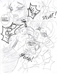 Size: 765x991 | Tagged: explicit, grimdark, artist:jmf, rarity, spike, comic:rarity and the rabbid gem eater, anthro, breast grab, breast milk, breasts, busty rarity, comic, dragon, female, foalcon, g4, grope, imported from derpibooru, lactation, male, monochrome, nipples, nudity, rape, sex, straight