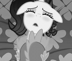 Size: 424x360 | Tagged: questionable, artist:dubstepina, rarity, spike, animated, blushing, dragon, duo, duo male and female, edit, female, foalcon, g4, imported from derpibooru, male, mare, monochrome, offscreen sex, pony, sex, ship:sparity, shipping, softcore, straight, unicorn