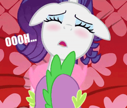 Size: 424x360 | Tagged: questionable, artist:dubstepina, rarity, spike, animated, blushing, dragon, duo, duo male and female, edit, female, foalcon, g4, imported from derpibooru, male, mare, offscreen sex, pony, sex, ship:sparity, shipping, softcore, straight, straight shota, text, unicorn