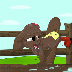 Size: 2000x2000 | Tagged: explicit, artist:plinko, apple bloom, dildo, dirty, female, foalcon, g4, gunge, high res, imported from derpibooru, insertion, masturbation, messy, mud, muddy, pig pen, sex toy, solo, solo female
