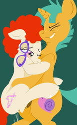 Size: 1376x2224 | Tagged: explicit, artist:phyll, cum, eyes closed, female, foalcon, g4, glasses, imported from derpibooru, male, sex, ship:snailstwist, shipping, snails, straight, twist, wink