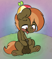 Size: 831x936 | Tagged: explicit, artist:ratiodaze, button mash, balls, blushing, chest fluff, colt, cute, cute porn, drool, earth pony, foal, foalcon, g4, imported from derpibooru, male, masturbation, nudity, penis, pony, precum, solo, solo male, tongue out, underhoof