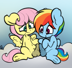 Size: 995x930 | Tagged: explicit, artist:ratiodaze, fluttershy, rainbow dash, adorascotch, balls, balls are touching, blitzabetes, butterscotch, chest fluff, colt, colt butterscotch, colt on colt, colt rainbow blitz, cute, cute porn, duo, floppy ears, foal, foalcon, frottage, g4, gay, genitals, imported from derpibooru, male, nudity, pegasus, penis, pony, rainbow blitz, reasonably sized genitals, reasonably sized penis, reverse foalcon, rule 63, rule63betes, sex, ship:butterblitz, ship:flutterdash, shipping, underhoof, younger