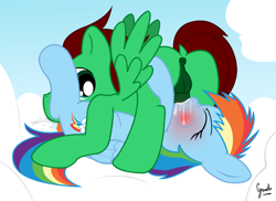 Size: 1024x745 | Tagged: explicit, artist:grinch, rainbow dash, oc, oc:northern haste, 69 position, anus, blowjob, blushing, canon x oc, cum, cum in mouth, cunnilingus, deepthroat, female, filly, filly rainbow dash, foal, foalcon, g4, horsecock, imported from derpibooru, male, nudity, oral, orgasm, penis, request, sex, ship:northash, shipping, straight