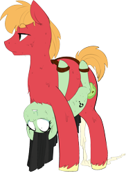 Size: 1605x2199 | Tagged: explicit, artist:whydomenhavenipples, oc, oc:filly anon, bedroom eyes, belly riding, big macintosh, bondage, cocksocking, color edit, colored, crying, cum, drool, earth pony, edit, excessive cum, female, filly, fluffy, foal, foalcon, g4, gritted teeth, imported from derpibooru, living cock sleeve, male, maledom, penetration, pony, rope, sex, shipping, simple background, stallion, stallion on filly, straight, transparent background, upside down, vaginal, wide eyes