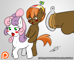 Size: 1200x980 | Tagged: explicit, artist:otakon, button mash, sweetie belle, ahegao, anus, blushing, doggy style, female, foalcon, from behind, g4, imported from derpibooru, male, nudity, patreon, patreon logo, penis, sex, ship:sweetiemash, shipping, straight, vaginal