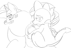 Size: 900x600 | Tagged: explicit, artist:umejiru, rarity, spike, anus, butt, female, foalcon, g4, heart eyes, imported from derpibooru, male, nudity, penetration, plot, pony, sex, ship:sparity, shipping, straight, unicorn, vagina, vaginal, wingding eyes