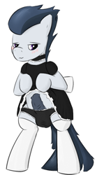 Size: 630x1130 | Tagged: explicit, artist:mired, balls, black underwear, clothes, crossdressing, foalcon, frilly underwear, g4, imported from derpibooru, maid, male, nudity, panties, penis, rumble, socks, solo, solo male, underwear