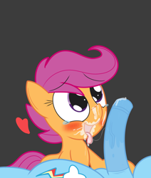 Size: 1131x1334 | Tagged: explicit, artist:mr-degration, rainbow dash, scootaloo, blushing, cum, facial, female, foalcon, futa, futa on female, futa rainbow dash, g4, heart, imported from derpibooru, intersex, nudity, penis, ship:scootadash, shipping, tongue out