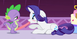 Size: 756x387 | Tagged: explicit, artist:dubstepina, rarity, spike, age difference, blowjob, blushing, dragon, female, foalcon, g4, imported from derpibooru, male, nudity, oral, penis, sex, ship:sparity, shipping, straight
