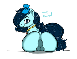 Size: 1216x937 | Tagged: explicit, artist:ficficponyfic, oc, oc:emerald jewel, anus, balls, bow, bump, butt, butt bump, colt, colt quest, femboy, foal, foalcon, hair bow, hooker, imported from derpibooru, male, nudity, oc only, plot, prostitute, raised tail, solo, solo male, sultry, tail wag, taint, trap
