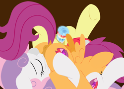 Size: 1280x914 | Tagged: explicit, artist:dtcx97, apple bloom, scootaloo, sweetie belle, 69 position, anatomically correct, anus, cmc threesome, cunnilingus, cutie mark crusaders, dock, earth pony, eyes closed, female, female orgasm, filly, filly on filly, foal, foalcon, g4, horn, imported from derpibooru, lesbian, lying down, lying on top of someone, nudity, oral, orgasm, pegasus, ponut, pony, pony on pony action, sex, sex toy, ship:scootabelle, ship:scootabloom, ship:sweetiebloomaloo, shipping, squirting, squirting in mouth, the cmc's cutie marks, unicorn, vaginal orgasm, vaginal secretions, vaginal secretions in mouth, vibrator, vulva