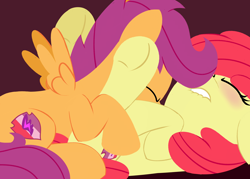 Size: 1280x914 | Tagged: questionable, artist:dtcx97, apple bloom, scootaloo, blushing, cutie mark, earth pony, female, filly, filly on filly, foal, foalcon, g4, imported from derpibooru, lesbian, lip bite, pony, ship:scootabloom, shipping, the cmc's cutie marks