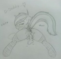 Size: 1920x1845 | Tagged: explicit, artist:subimaru_kai, oc, oc:snowy, clothes, colt, creampie, cum, foal, foalcon, implied gay, implied incest, imported from derpibooru, legwear, male, oc only, socks, solo, solo male, stockings, thigh highs