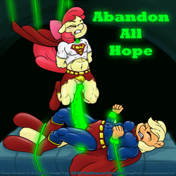 Size: 1500x1500 | Tagged: explicit, grimdark, artist:smudge proof, apple bloom, applejack, abandon all hope, abs, anthro, app-el, apple siblings, applesub, belly button, bloomsub, bondage, breasts, clothed sex, clothes, collar, dildo, duo, duo female, earth pony, erect nipples, eyes closed, fall of equestria, female, females only, femsub, foalcon, g4, goddammit sirius, imported from derpibooru, incest, kidnapped, kryptonite, muscles, nipple outline, nudity, panties, panties aside, penetration, rape, rape by proxy, restrained, sex, sex toy, submissive, superfilly, supermare, this will end in pain, this will end in tears, torn clothes, underwear, vaginal