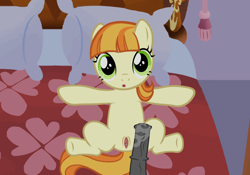 Size: 915x640 | Tagged: explicit, artist:toinfinity, anatomically correct, bed, bedroom eyes, clitoris, cute, cute porn, disembodied penis, earth pony, female, filly, foal, foalcon, g4, horsecock, imported from derpibooru, looking at you, male pov, nudity, offscreen character, on back, open mouth, penis, pony, pov, precum, presenting, preview, show accurate, show accurate porn, surprised, tag-a-long, vagina, vaginal secretions, vulva, vulvar winking, wip