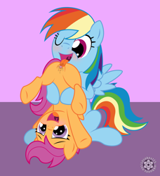 Size: 3165x3469 | Tagged: explicit, artist:sasukex125, rainbow dash, scootaloo, anatomically correct, blushing, clitoris, cunnilingus, cute, cute porn, female, filly, foal, foalcon, g4, happy sex, high res, imported from derpibooru, lesbian, mare, mare on filly, nudity, one eye closed, open mouth, oral, pegasus, piledriver, pony, sex, ship:scootadash, shipping, tongue out, upside down, vaginal secretions, vulva, vulvar winking