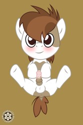 Size: 2000x3011 | Tagged: explicit, artist:sasukex125, anus, balls, blushing, foalcon, g4, high res, imported from derpibooru, male, nudity, on back, penis, pipsqueak, ponut, reasonably sized genitals, solo, solo male