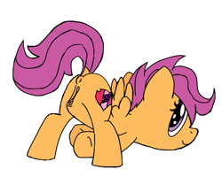 Size: 1000x800 | Tagged: explicit, artist:sasukex125, scootaloo, anus, ass up, butt, cutie mark, face down ass up, female, foalcon, g4, imported from derpibooru, nudity, plot, ponut, simple background, solo, solo female, the cmc's cutie marks, vagina, white background