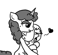 Size: 640x600 | Tagged: explicit, artist:ficficponyfic, oc, oc:emerald jewel, oc:stargazer, blushing, clopfic in description, colt, colt quest, cyoa, demon, foal, foalcon, fondling, grayscale, heart, hoofjob, imported from derpibooru, male, monochrome, nudity, oc only, penis, sex, shipping, succubus