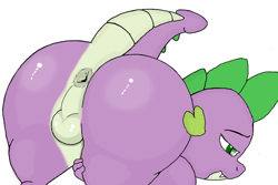 Size: 1048x699 | Tagged: explicit, artist:eroborus, spike, anus, ass, balls, bent over, butt, chubby, colored, dragon, dragonbutt, edit, foalcon, from behind, g4, gaping, gaping anus, imported from derpibooru, male, nudity, plot, presenting, raised tail, solo, solo male, spreading, stupid sexy spike, the ass was fat
