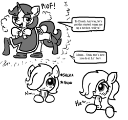 Size: 640x600 | Tagged: explicit, artist:ficficponyfic, oc, oc:emerald jewel, oc:joyride, blowjob, colt, colt quest, comic, foal, foalcon, futa, futa filly, futa filly on colt, futa filly on male, futa oc, futa on colt, futa on male, imported from derpibooru, intersex, male, nudity, oc only, oral, penis, pony, reverse foalcon, sex