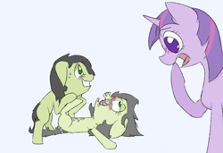 Size: 1052x719 | Tagged: explicit, artist:happy harvey, twilight sparkle, oc, oc:colt anon, oc:filly anon, aftersex, ashamed, blushing, canon x oc, colt, colt on filly, cum, earth pony, eyes rolling back, facial, female, filly, floppy ears, foal, foalcon, g4, imported from derpibooru, lying down, male, on back, phone drawing, pony, shy, straight