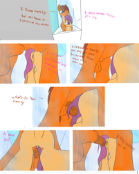 Size: 2500x3113 | Tagged: explicit, artist:scarrly, scootaloo, oc, comic:showertime, accidental incest, accidental sex, accidentally, all fours, anus, balls, bath, bath time, bathroom, bathtub, bed, bedroom eyes, biting, blushing, butt, canon x oc, comic, dad, daddy, daughter, dialogue, dock, door, ear fluff, eyes closed, father and child, father and daughter, female, filly, first person view, floppy ears, foal, foalcon, from behind, g4, grinding, hair over one eye, heart, high res, horsecock, hug, imminent incest, imminent penetration, imminent sex, imported from derpibooru, incest, jumping, looking at each other, looking between legs, looking down, male, male pov, moan, moaning, moaning in pleasure, nom, nudity, open mouth, orgasm, pegasus, penis, plot, ponut, pony, pov, precum, presenting, reasonably sized genitals, sex, shipping, shower, sitting, size difference, smiling, stallion, stallion on filly, standing, straight, teasing, tongue out, vagina, vulva, wet