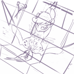 Size: 1000x1000 | Tagged: explicit, grimdark, artist:ponypeon, scootaloo, angry, armpits, ballgag, belly button, body writing, bondage, breeding, butt, female, femsub, filly, foal, foalcon, g4, gag, implied impregnation, imported from derpibooru, looking at you, pegasus, plot, pony, public use, rape, scootasub, sex, solo, solo female, spread legs, spreading, submissive, tally marks, wip