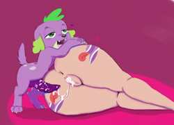 Size: 1280x922 | Tagged: explicit, artist:mew, spike, aftersex, anus, ass, bedroom eyes, bestiality, blushing, both cutie marks, butt, canine penis, coco pommel, creampie, cum, cutie mark on equestria girl, dog, duo, duo male and female, edit, equestria girls, female, foalcon, g4, hatbutt, heart, human, imported from derpibooru, interspecies, knot, legs together, male, nudity, on side, open mouth, penis, ship:cocospike, shipping, smiling, spike gets all the equestria girls, spike the dog, straight, stupid sexy coco pommel, the ass was fat, vaginal creampie, vulva