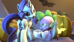 Size: 1280x720 | Tagged: explicit, artist:bludingo, rarity, spike, 3d, anus, bat, bedroom eyes, big crotchboobs, candle, crotchboobs, dragon, female, foalcon, food, g4, huge crotchboobs, imported from derpibooru, impossibly large crotchboobs, jack-o-lantern, looking back, male, mare, nudity, pony, presenting, pumpkin, ship:sparity, shipping, smiling, source filmmaker, straight, tongue out, vagina, vulva