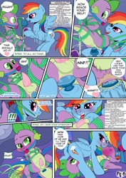 Size: 1536x2174 | Tagged: explicit, artist:kyokimute, rainbow dash, spike, comic:to all my fans..., anal insertion, anatomically correct, anus, backwards cutie mark, blushing, bondage, bound, bound and gagged, buttplug, comic, female, femdom, foalcon, g4, hoof hold, imported from derpibooru, indoors, insertion, male, mare, moaning, nudity, pegasus, penis, ponut, pony, porn, rope, rope bondage, sex toy, shibari, ship:rainbowspike, shipping, straight, vulva